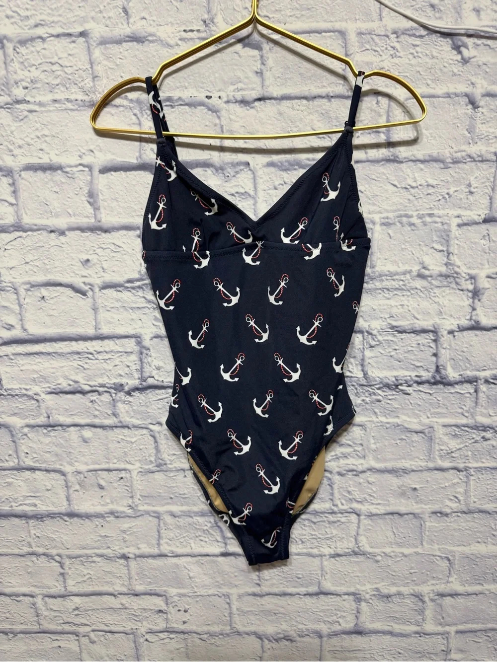 J crew One Piece Swimsuit Size small Navy Blue Womens Anchor Print Nautical